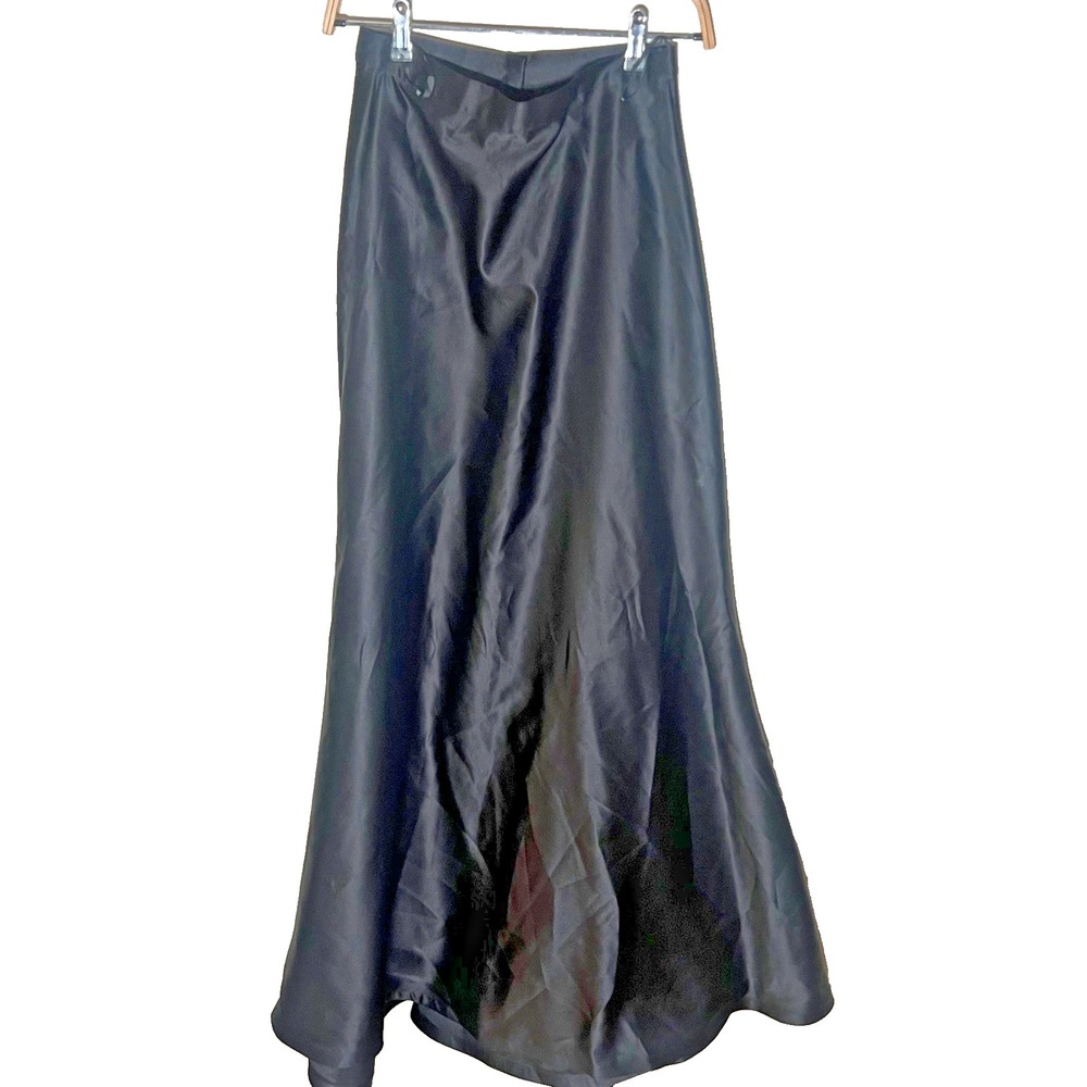 Tadashi Shoji Vintage Maxi Skirt Womens 4‎ Black Satin A Line Zip Up Cocktail 4